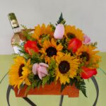 Baúl rosas, girasoles y vino
